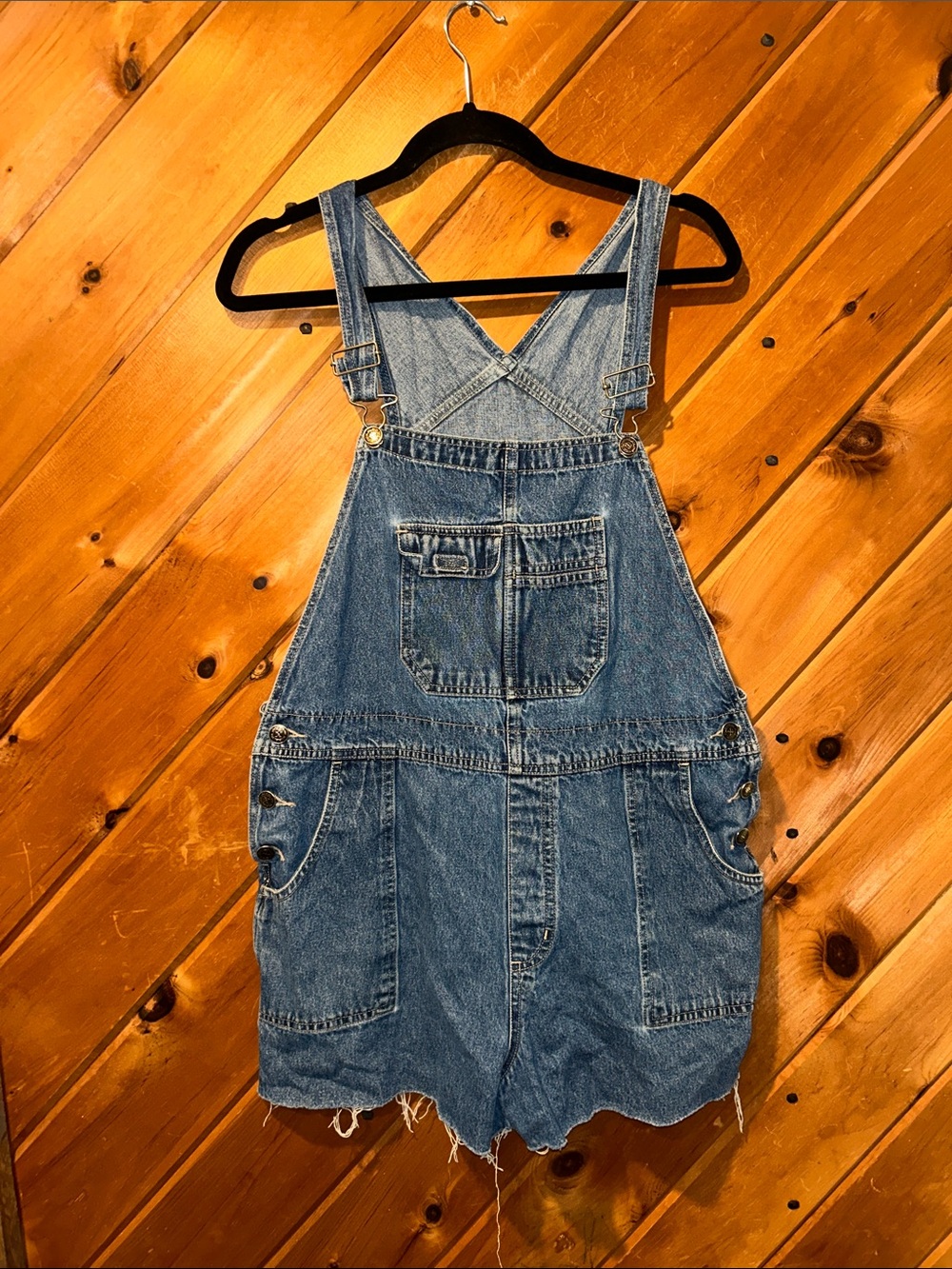 90s Xhilaration raw hem denim short overalls